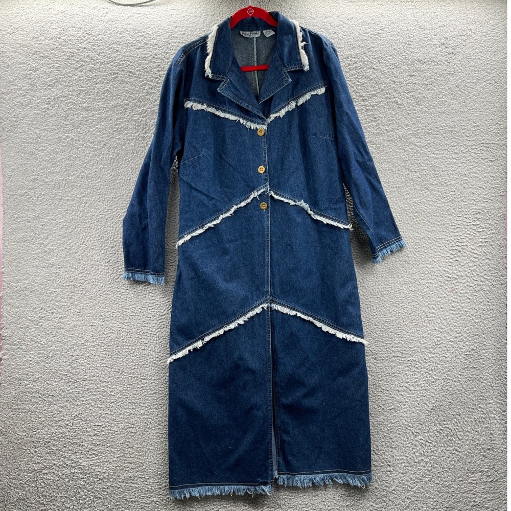 Vintage Maxi Denim Duster Jacket XL Western Country Festival Cowgirl 90s Cutaway